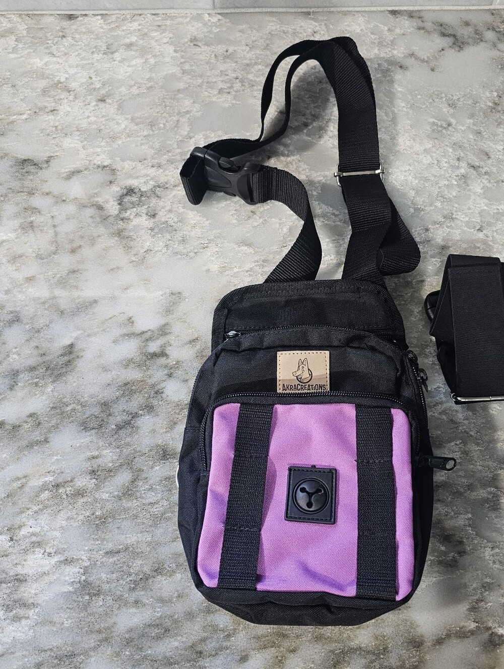 AkraCreations Thigh Treat Bag Dog Training Pouch Hiking Purple Black Waist Leg